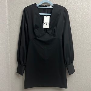 Zara Deep V Plunge Billowy Sleeves LBD Dress